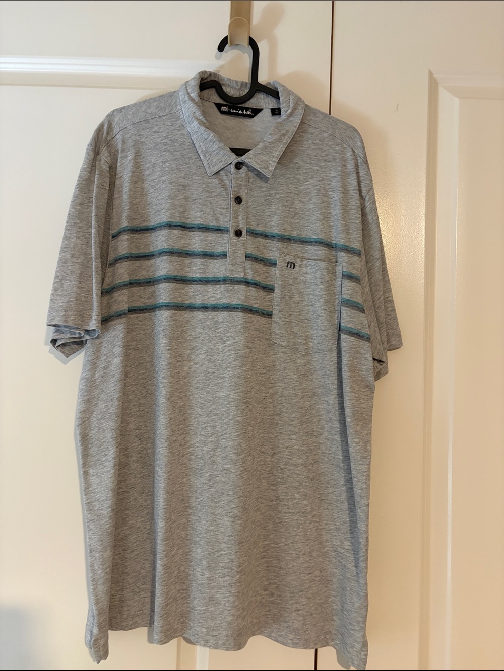 Travis Mathew Men's Heather Gray Polo with Teal Stripe Detail - Modern Casual